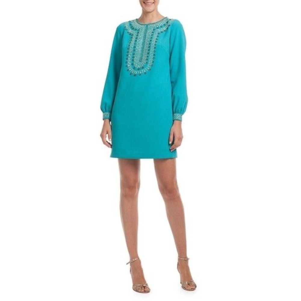 Trina Turk Long Bishop Sleeve Embellished Kapono Dress ECU Sz 8